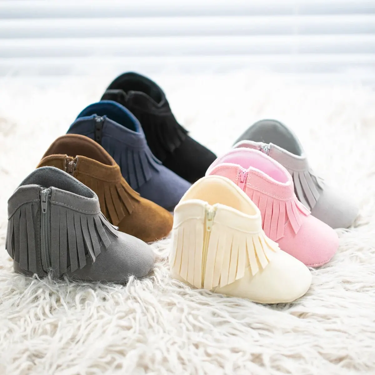 

Детские пинетки Meckior, винтажная зимняя теплая обувь с противоскользящей подошвой и кисточками для маленьких мальчиков и девочек, зимние пинетки, обувь для первых ходунков, детская обувь