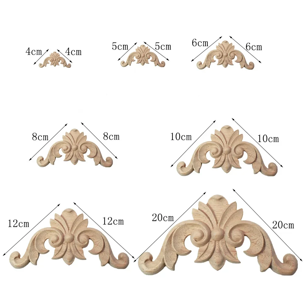 5pcs Wood Carving Decal Unpainted Wood Carved Onlay Applique Wood Corner Applique for Door Cabinet Home Furniture Decor Craft