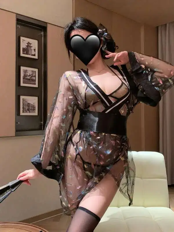 新作ビキニ3点セット 着物風 シャイニー 長袖 セクシー 着物風 ユニフォーム ドレス エレガント メッシュ レース シアー スイート レディース ドレス COS1