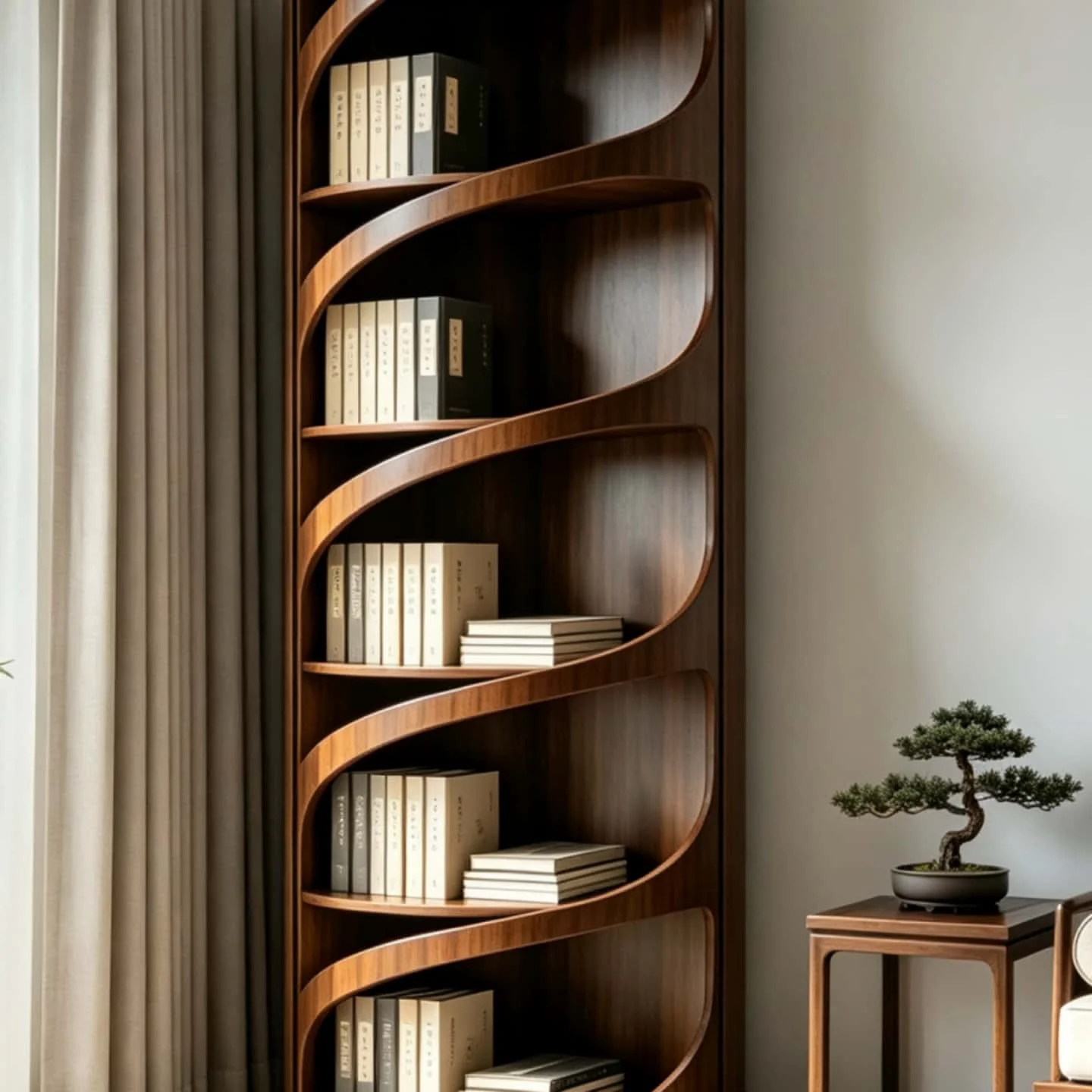 New black walnut rotating bookshelf villa living room aesthetic display cabinet