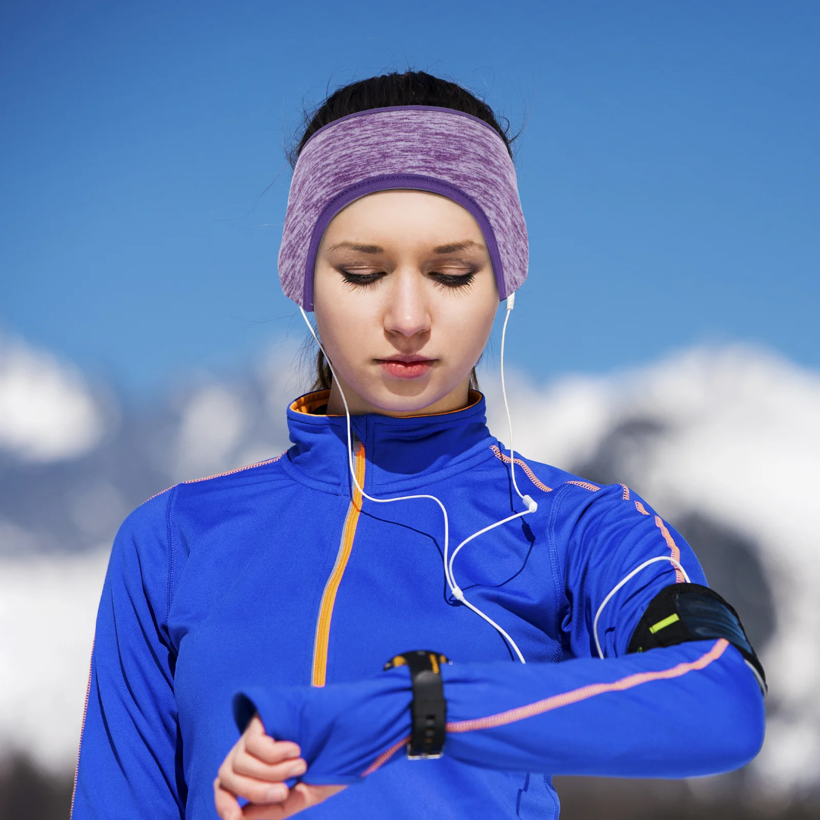 

2Pcs One Size Fits Most Ear Warmer Fleece Headband for Outdoor Sports and Activities Purple Grey Ear Muffs Fleece Headband