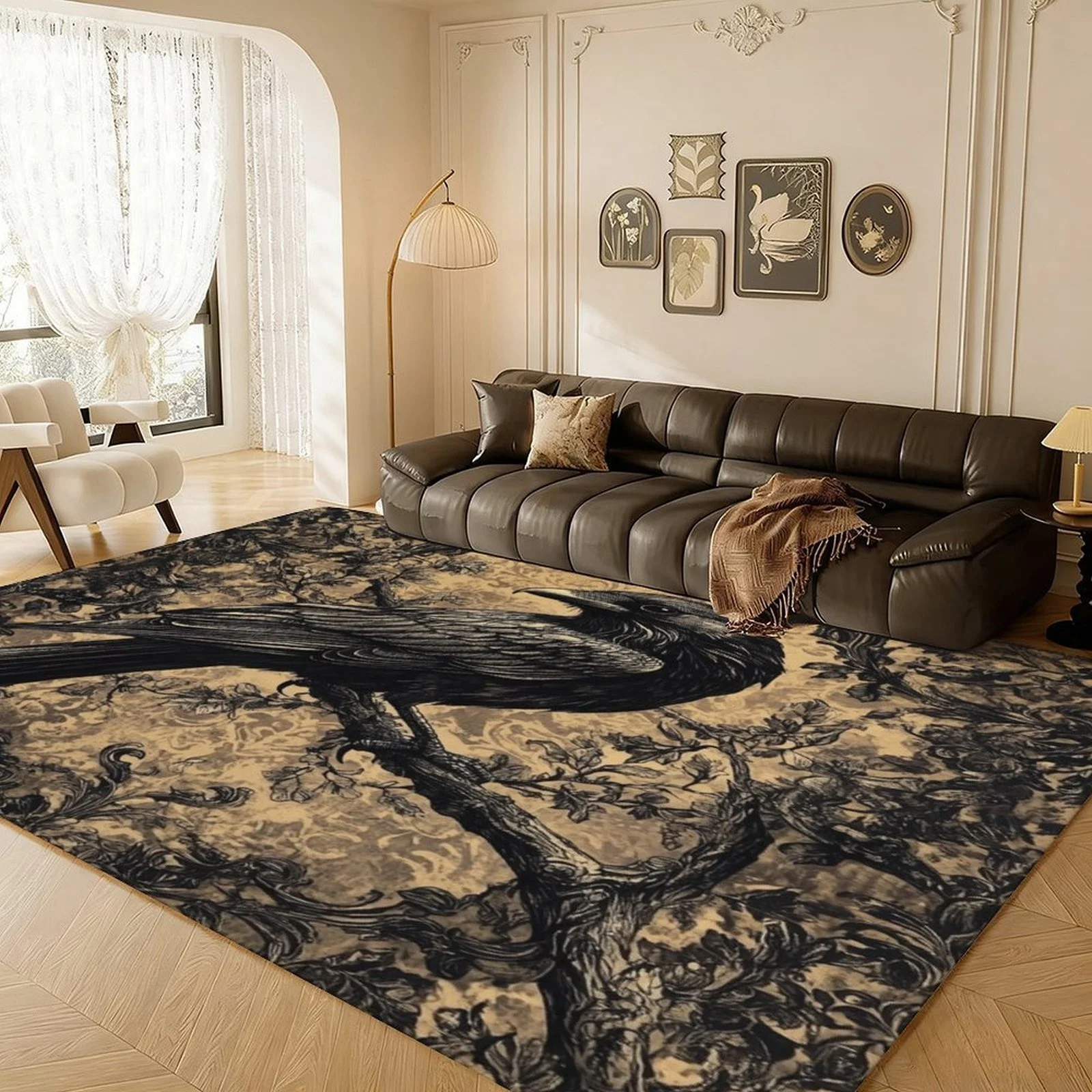 High Quality Baroque Gothic Area Rug Vintage Forest Nature Pattern Black and Beige Living Room Decor Accent Carpet for Home