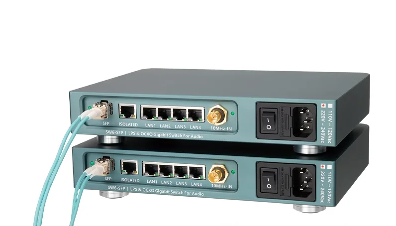 Lhy SW6สัญญาณเสียง SFP 6-Port สวิตช์อีเทอร์เน็ตสัญญาณเสียง HIFI เราเตอร์อินเตอร์เน็ต DC ที่ขับเคลื่อนด้วย SC-Cut ocxo