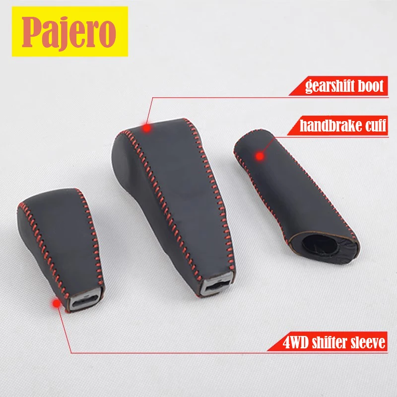 For Mitsubishi Pajero V97 gear handbrake leather cover full package V87V93 genuine leather hand-stitched automatic gear lever co