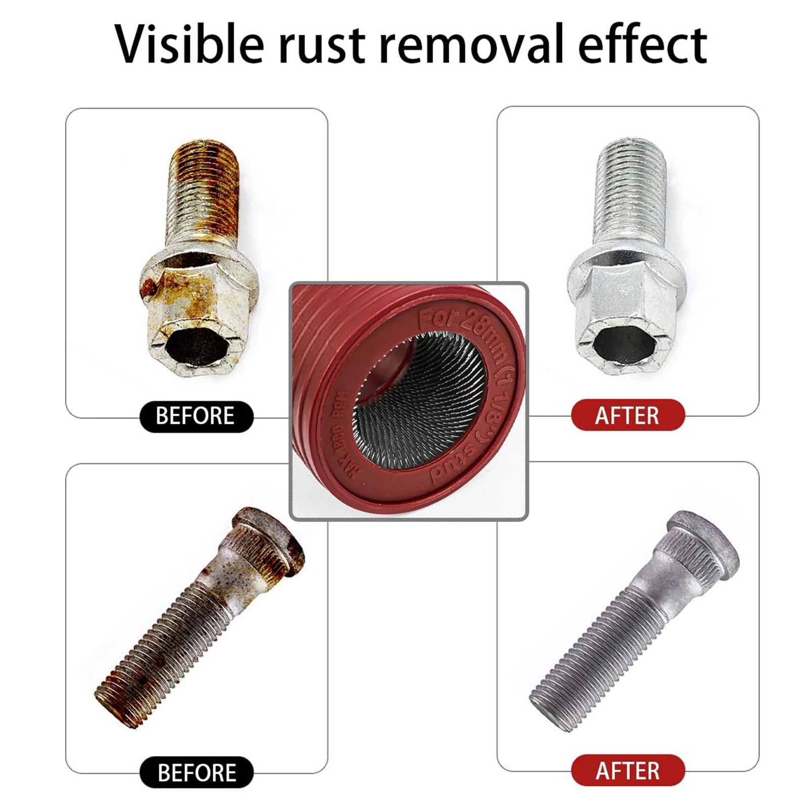 أداة تنظيف مسمار عجلة السيارات، عملية سريعة وفعالة، رأس فرشاة إزالة الصدأ مناسبة لحماية السيارة #6