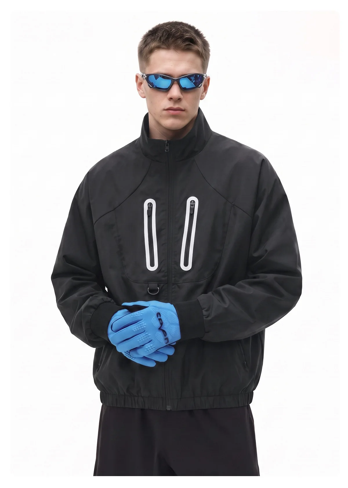 Functional wind anti-splashing stand-up collar jacket men's autumn contrasting color reflective zipper retro windproof jacket