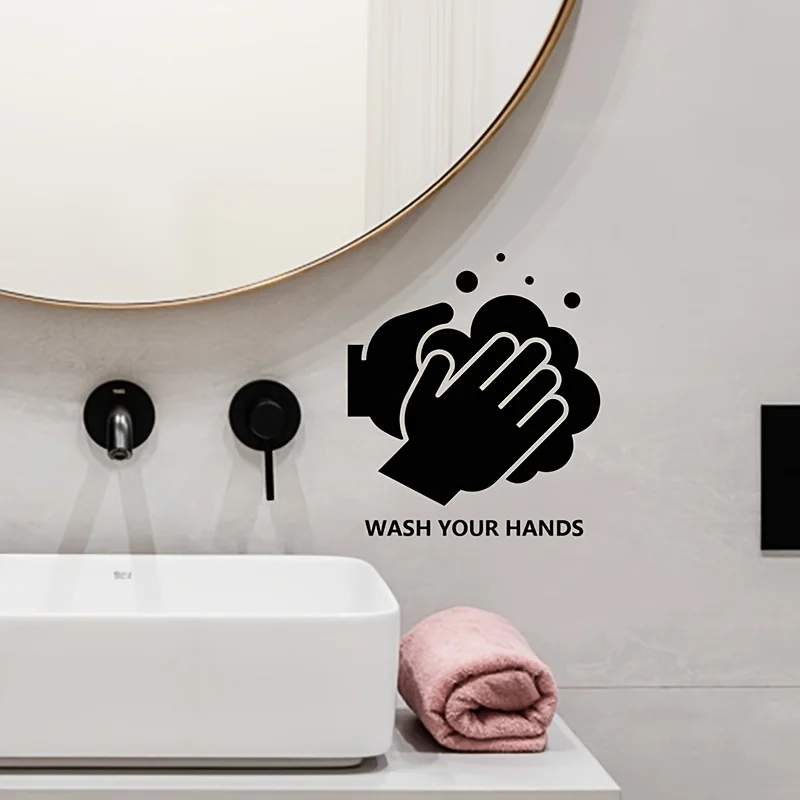 Hand Washing Reminder Sticker 1PC Waterproof PVC Vinyl Wall Decal Bathroom Sink Home Decor Removable Hygiene Sign