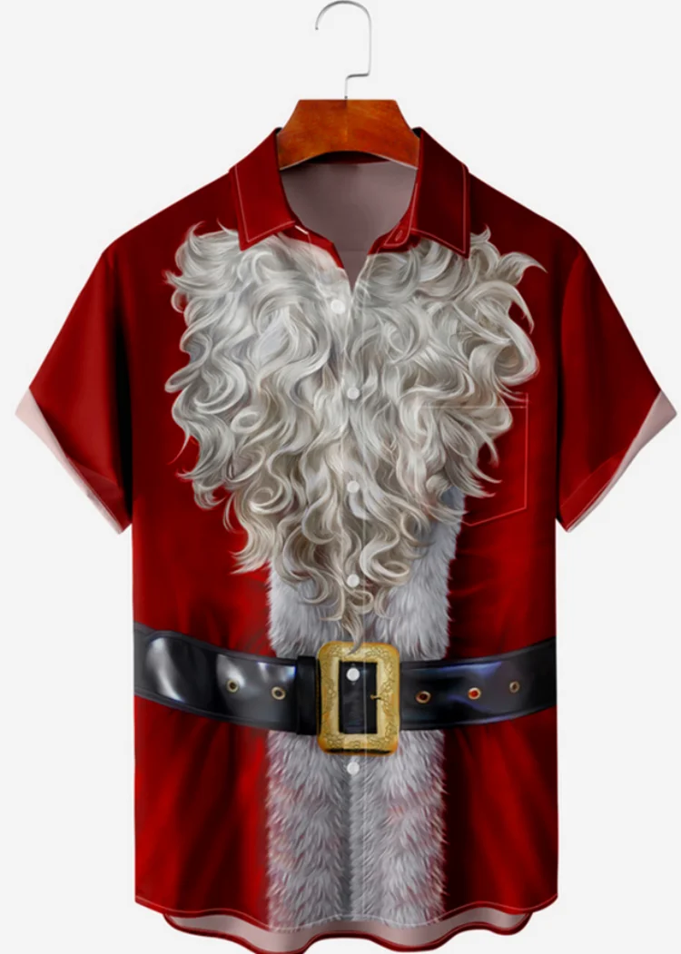 

2024 Santa Claus Dress Up Casual Shirt Men Short Sleeve Fashion Hawaiian Party Summer Street Style Beach Shirt Tops