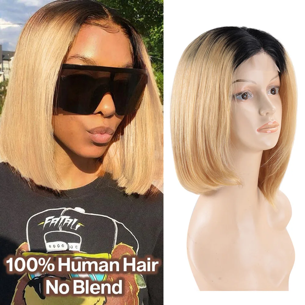 Ombre Blonde 2x4 Lace Part Bob Wig 100% Remy Human Hair Short Straight Natural Hairline Glueless Wigs for Women Daily Party Wear