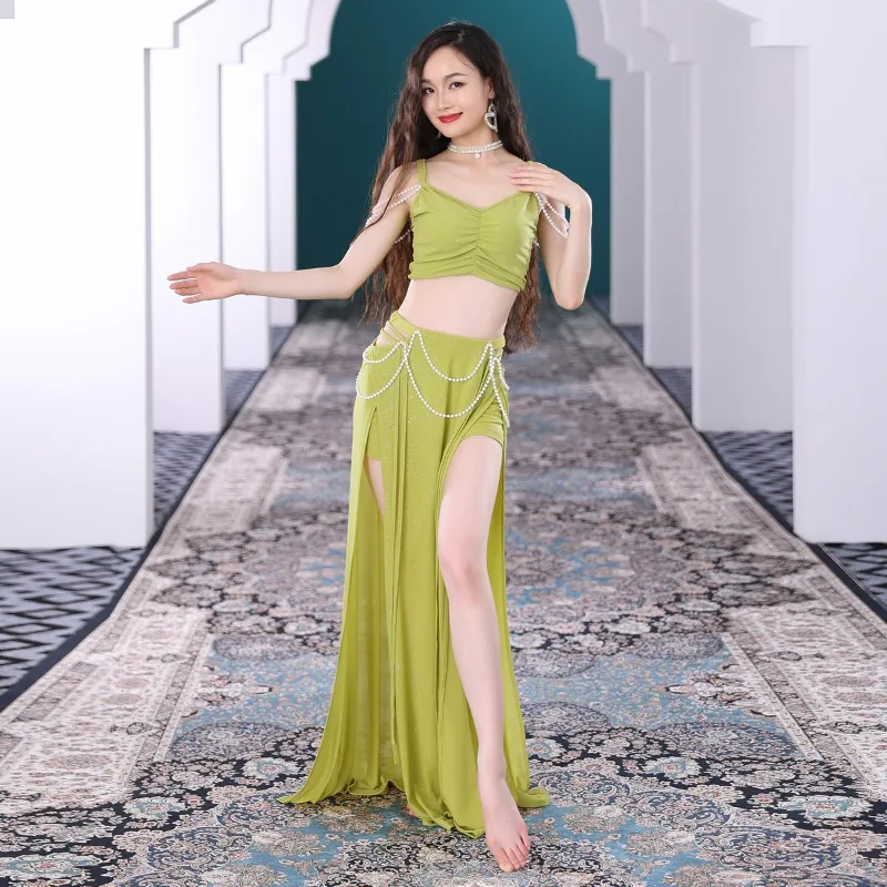Customized Belly Dance Costumes Palace Style Practice Clothes Eastern Dance Dress Sexy Set Long Skirt Female Top Skirt Necklace