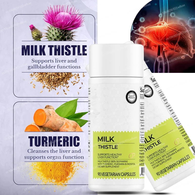 90 cápsulas de cardo mariano, extracto de cúrcuma, reparación de desintoxicación y limpieza del hígado, función saludable del hígado, mejora la digestión