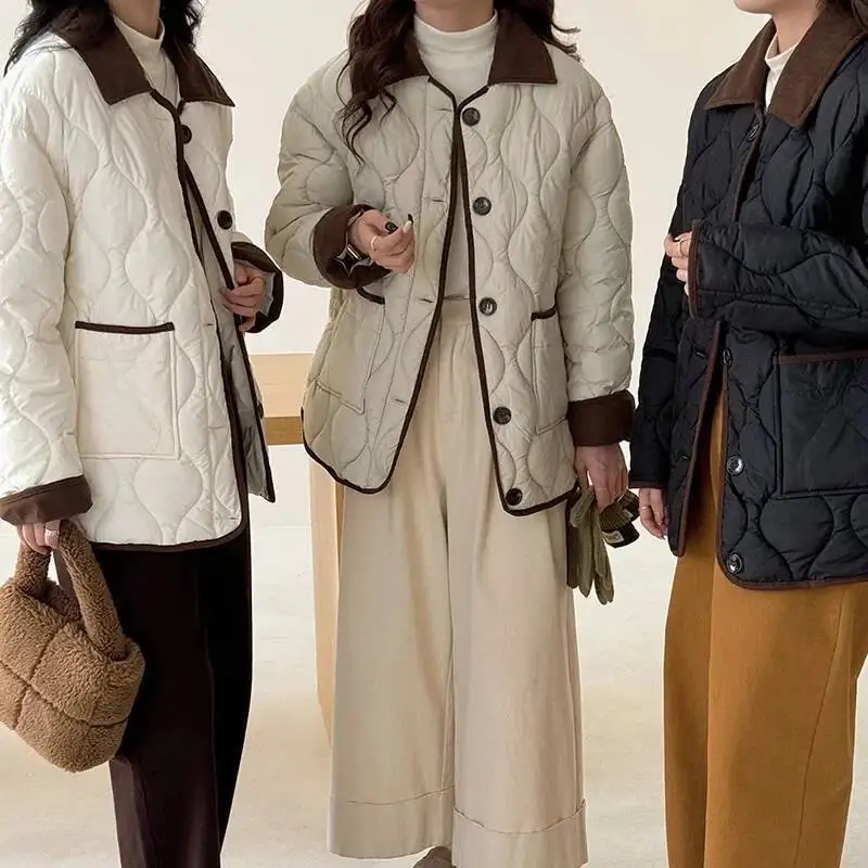 

Thickened Down Cotton Jacket Women's Collar Padded Coat Warm White Black New Hot Sale Of The Season Korean Style Female Out