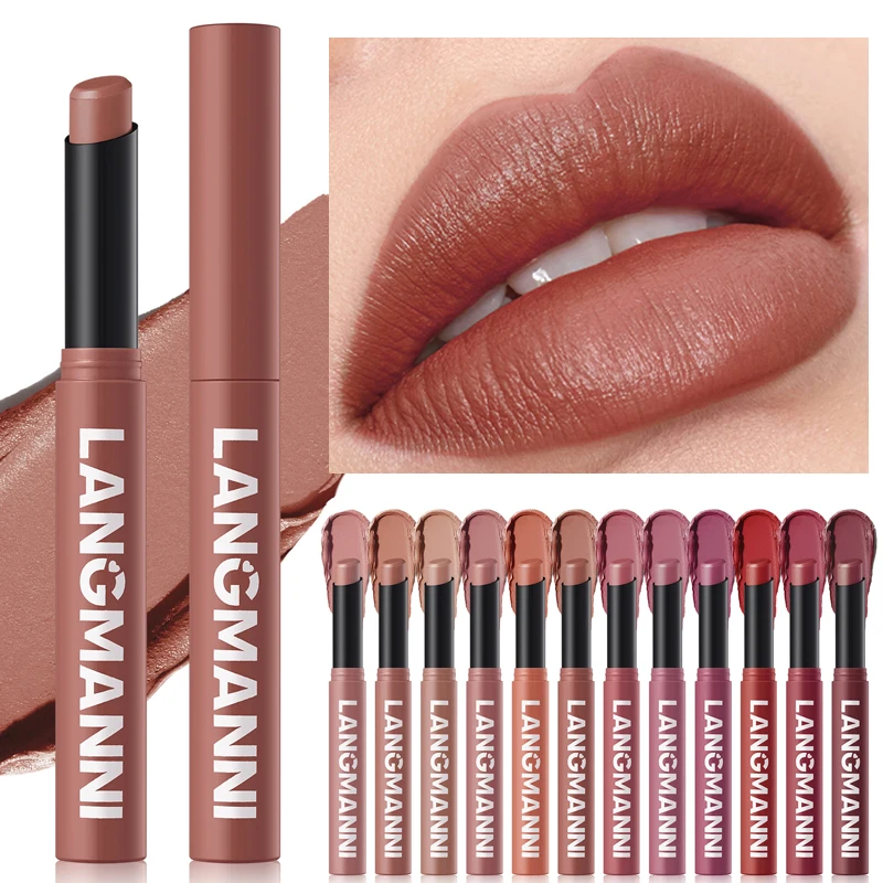 12 Farben Matte Lippenstifte Wasserfest Langanhaltend Nude Pink Lippenstifte Nicht Verblassend Sexy Roter Samt Fester Lipgloss Damen Make-up