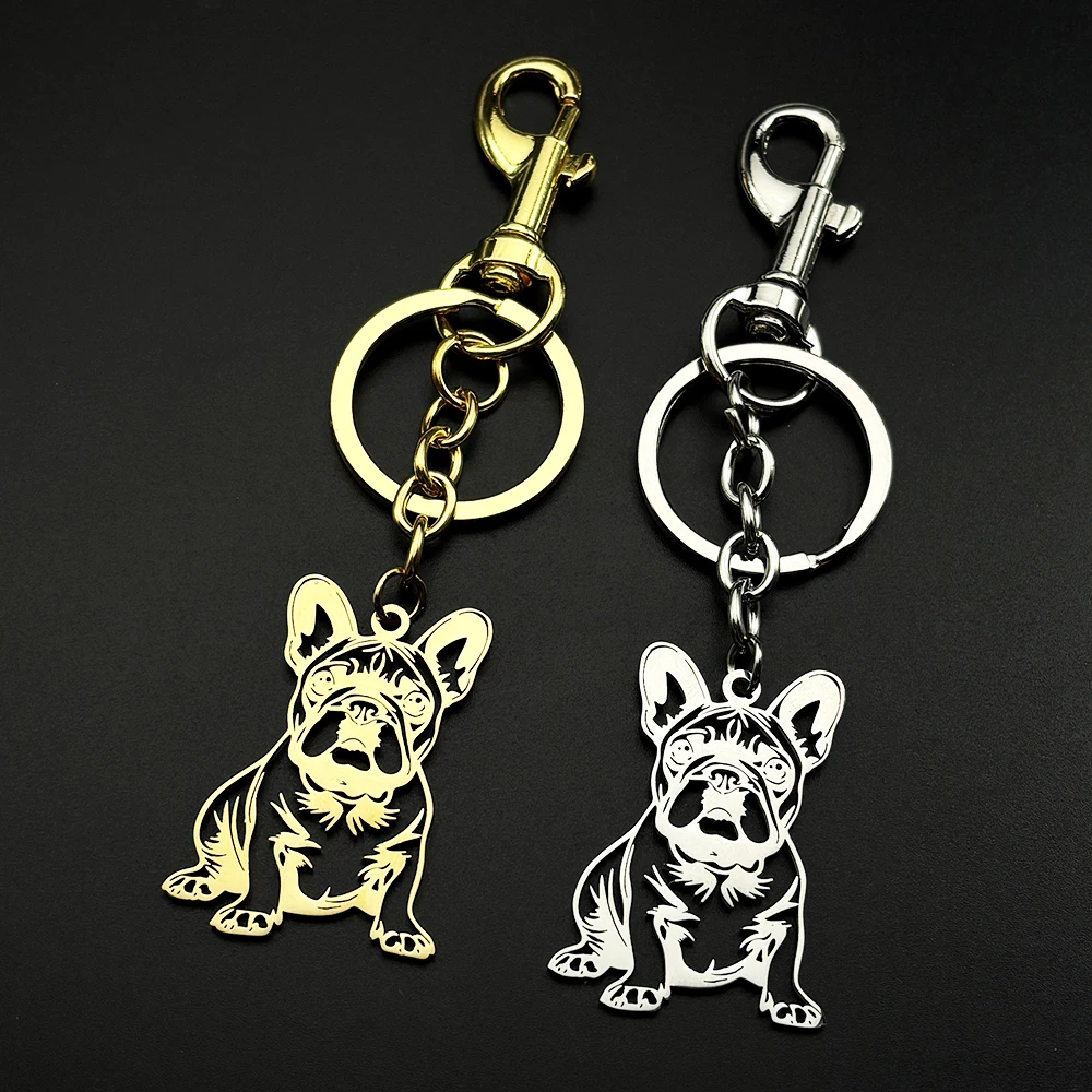 French Bulldog Puppy Keyring For Women Men Stainless Steel Silver Color Dog Animal Pet Lover Key Chain Jewelry Gifts
