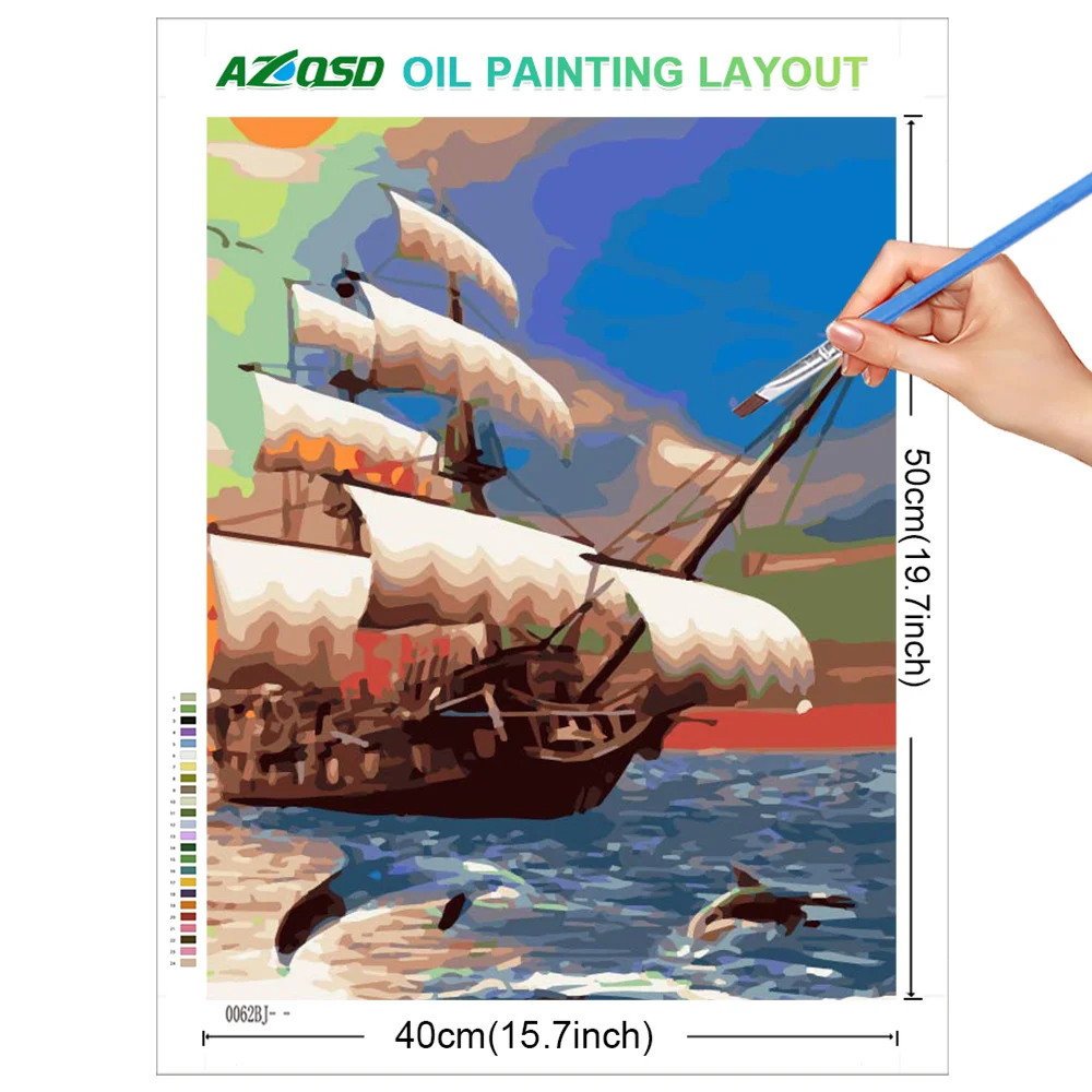 AZQSD Picture by Numbers On Canvas Sailboat Landscape Handpainted Kits Home Decor Coloring Drawn Sea Scenery Diy Gift