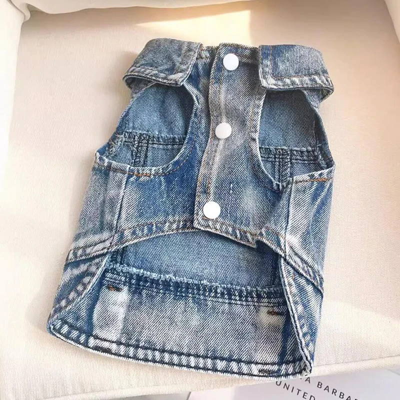 Denim Dog Jacket with D Ring Leash Cool Blue Cowboy Coat for Small Medium Girl Boy Dogs Winter Puppy Clothes Jeans Harness Vest