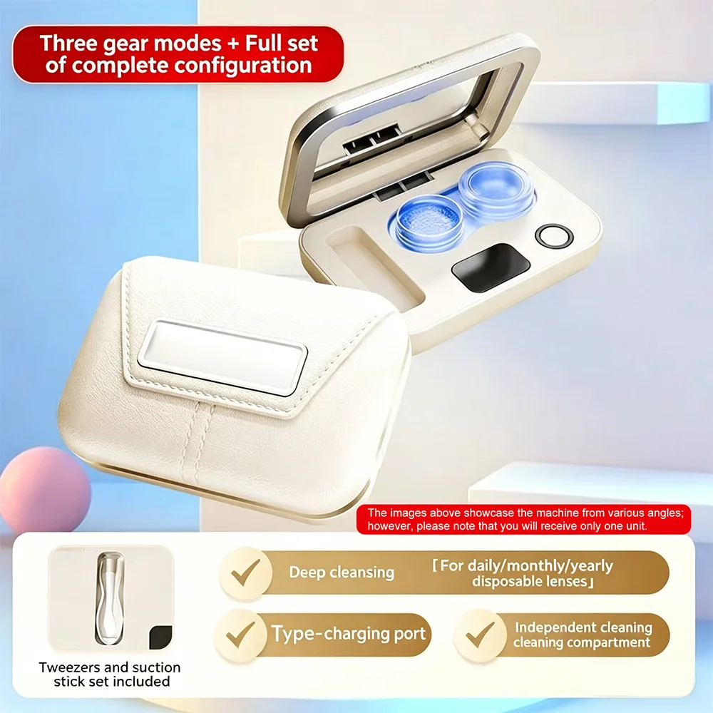 Contact Lens Cleaner High Frequency Vibration Cleaning Case with Multifunctional Makeup Mirror Beauty Pupil Storage Box