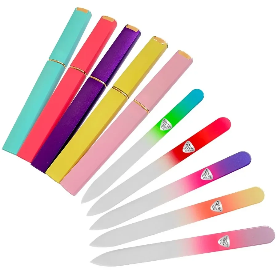 

Czech Glass Nail File Set with Hard Cases 5 Pack Reusable Crystal Etched Fingernail Files for Professional and Home Use Durable