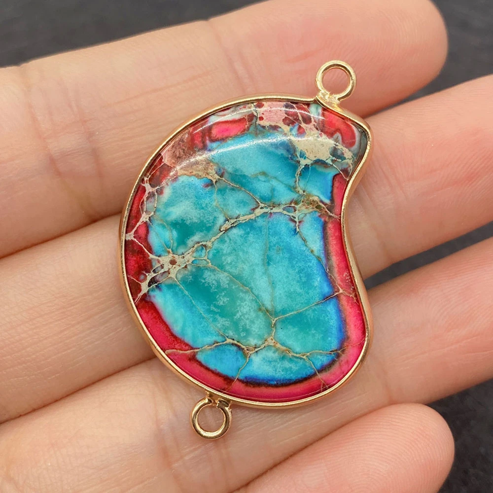 

Natural Stone Irregular Emperor Stone Pendant 26x39mm Double Hole Connector Seven Chakra Charm DIY Necklace Earring Accessories