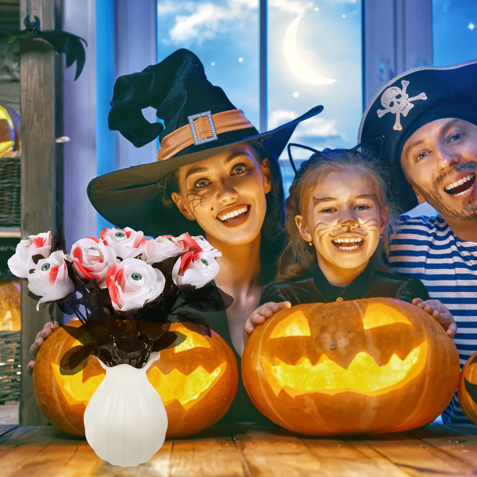 

8Pcs Halloween Rose Flower with Eyeball Creepy Decoration Indoor Party Fake Rose Ornament Halloween Prop Flower with Eyeball