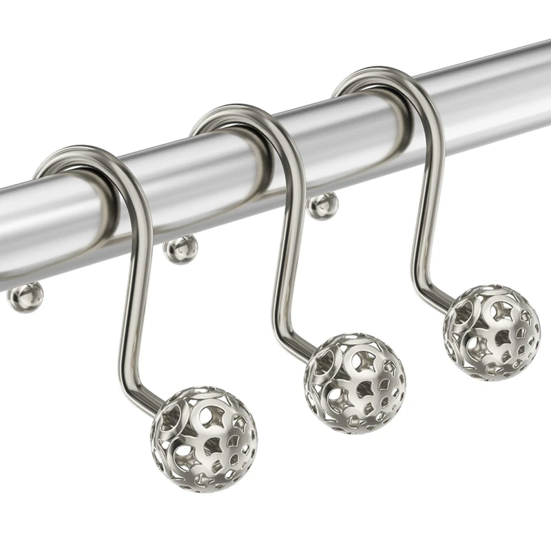 Hot 12Pcs Shower Curtain Hooks,Metal Decorative Shower Curtain Hooks Rust Proof,Nickel Shower Hooks For Shower Curtain Liner