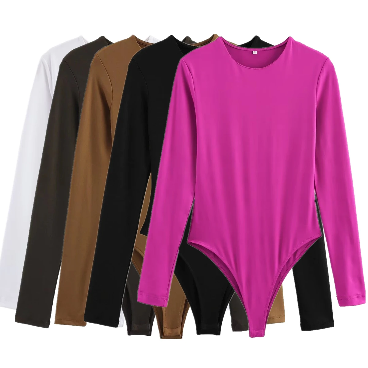 

Withered Fashion Ladies Multicolor Shirt Minimalist Solid Color Long Sleeved Bodysuit Basic Top Slim Fit T-shirt For Women
