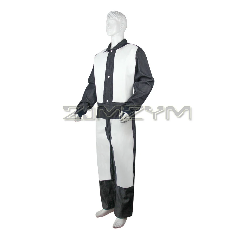 Traje de chorro de arena de cuerpo completo, traje de chorro de arena con revestimiento de pintura de piel de vaca, monos vaqueros para protección de pulverización química Industrial