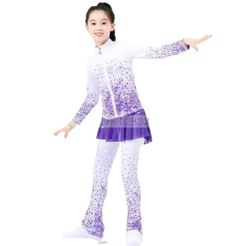 Ice Dance Custom Figure Skating Fleece-Lined Or Non-Fleece Training Wear Top Children Adult Girls Figure Ice Skating Suit