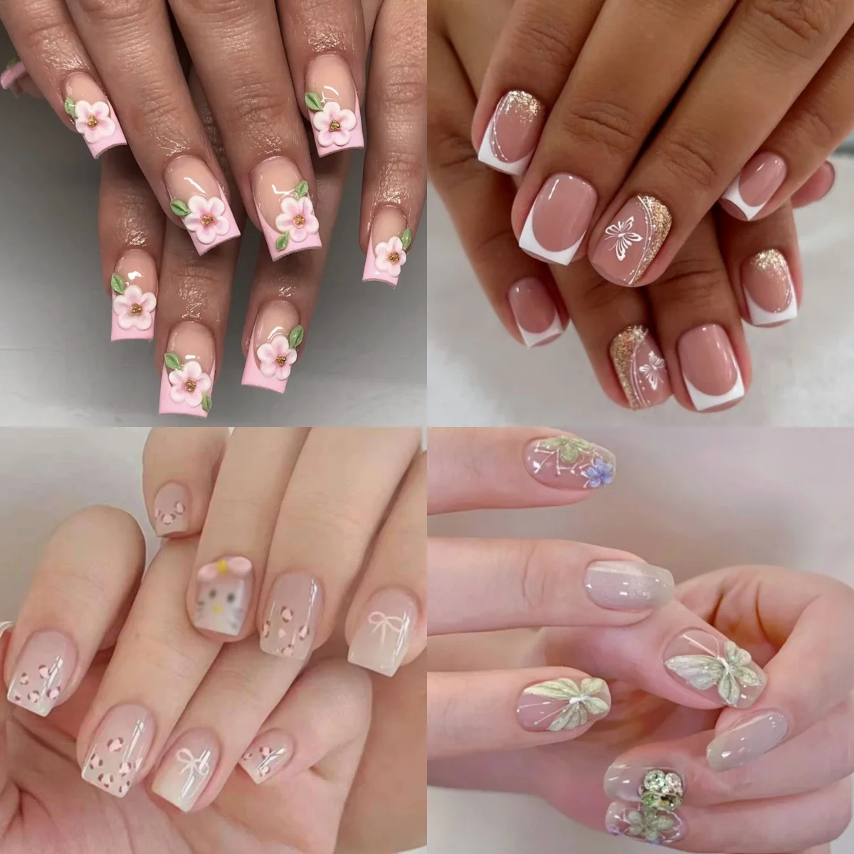 

Charm Flower Ballet False Nails Art Elegant Butterfly Glitter Powder Square Fake Nails Press on Nails Rhinestones Manicure Tools