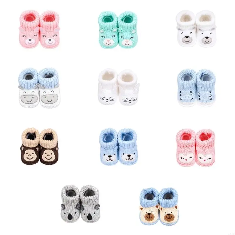 XXFE Knitted Baby Booties with Ribbed Openings and Decorated Fronts for Everyday Outfit Styling, Photos and Home Wear, 1 Pair
