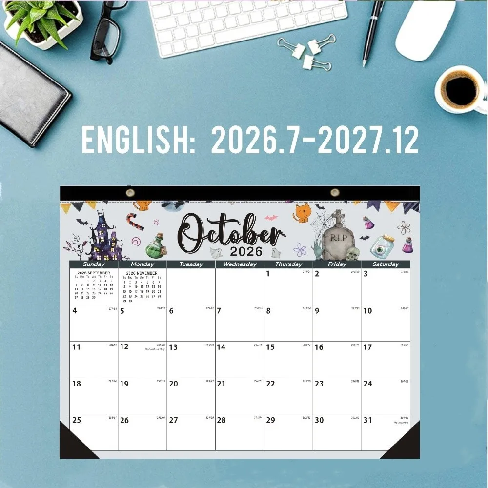 

Thick Paper English Calendar Holidays Marked Daily Study Wall Calendar July 2026-December 2027 Hook Hanging Countdown Calendar