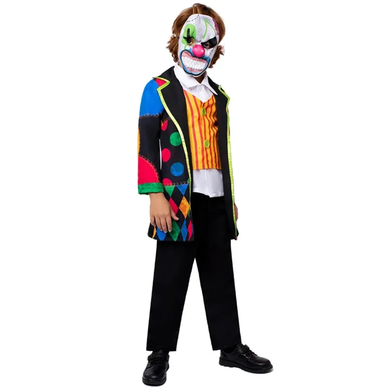 Costume da pagliaccio bambino spaventoso Halloween Kids Evil Clown Cosplay Outfit Horror Theme Party Fancy Dress Up Costume Mask