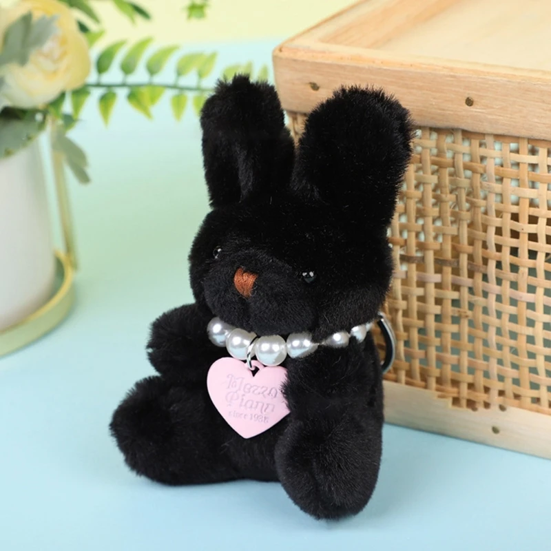 Porte-Clés en Peluche avec Pendentif Lapin Noir, Breloque, Jouet Coloré, Décorations