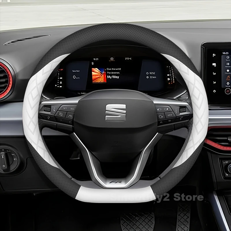 

Кожаный чехол на руль автомобиля для сиденья Arona 2024, 2018-2023, Нескользящий автомобильный чехол на руль типа D, аксессуары leon