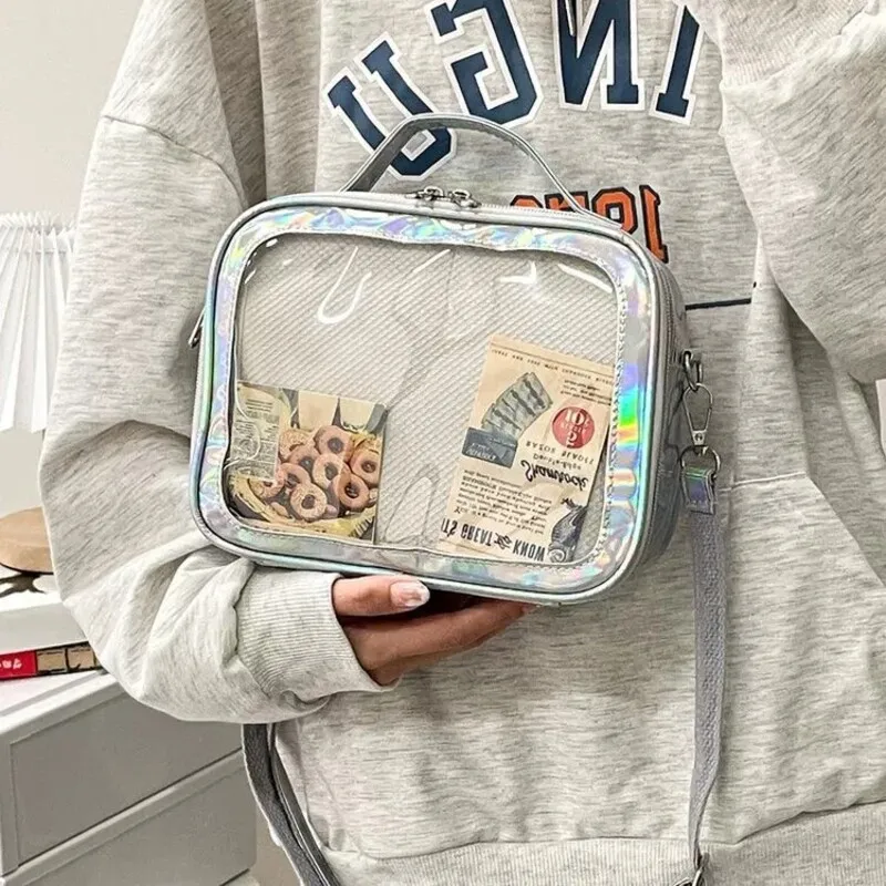 Cute Student Ita Bag Women Laser Reflection Crossbody Bag Kawaii Girl Transparent  Shoulder Bag Fashion Messenger Bag PU Handbag
