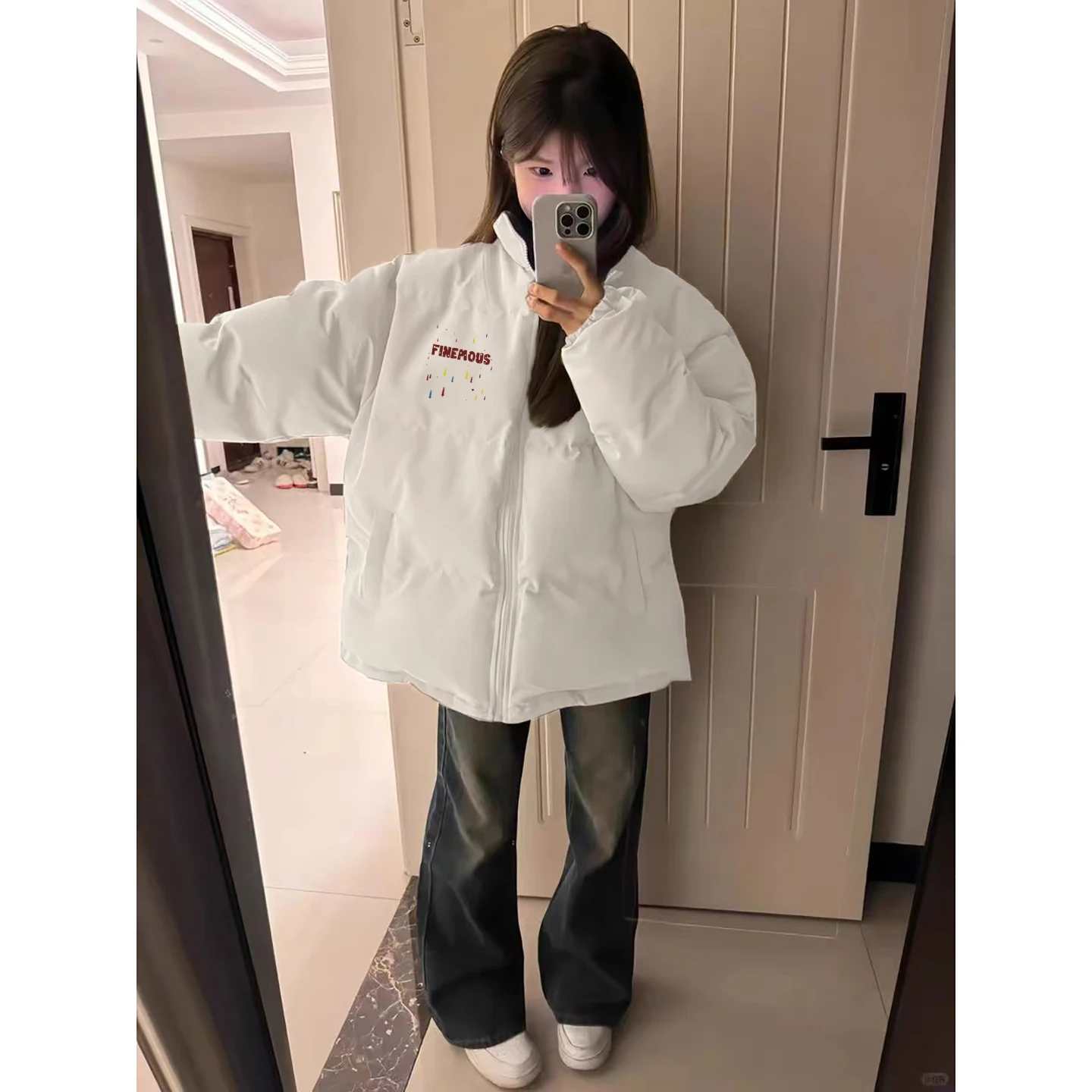 

Parka Oversize Longue Womens Coat Vented-Back Vintage-Wash Velvet-Trim Vertical-Seam Voluminous-Sleeve V-Back Vibrant-Print Vibe