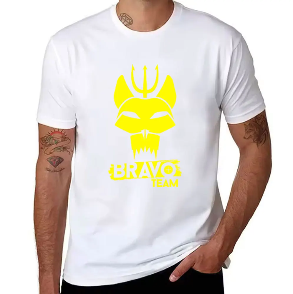 Men's Cotton T-Shirt, BRAVO TEAM Devil Trident Graphic Print Casual Short Sleeve Tee for Guys