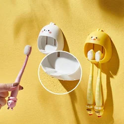 Cartoon Wall-Mounted Toothbrush Holder with No Drilling Required Creative Bathroom Storage Rack for Kids Toothbrush Organizer