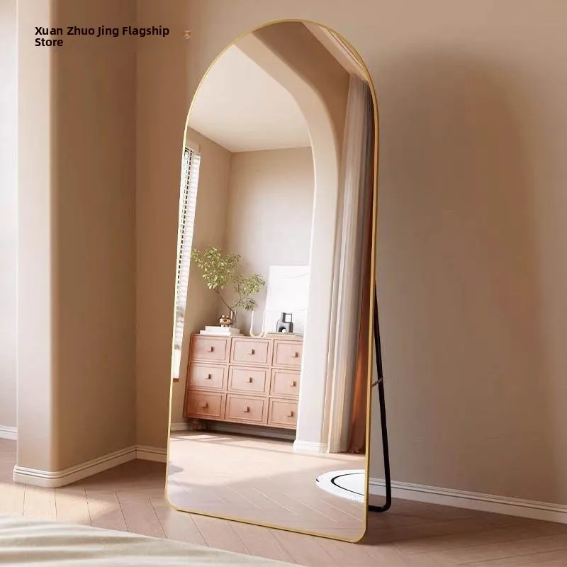 Fashionable Floor Mirror Wall Hanging Clothing Store Try-On Mirror for Girls Retro Style Customizable with Light Metal Frame