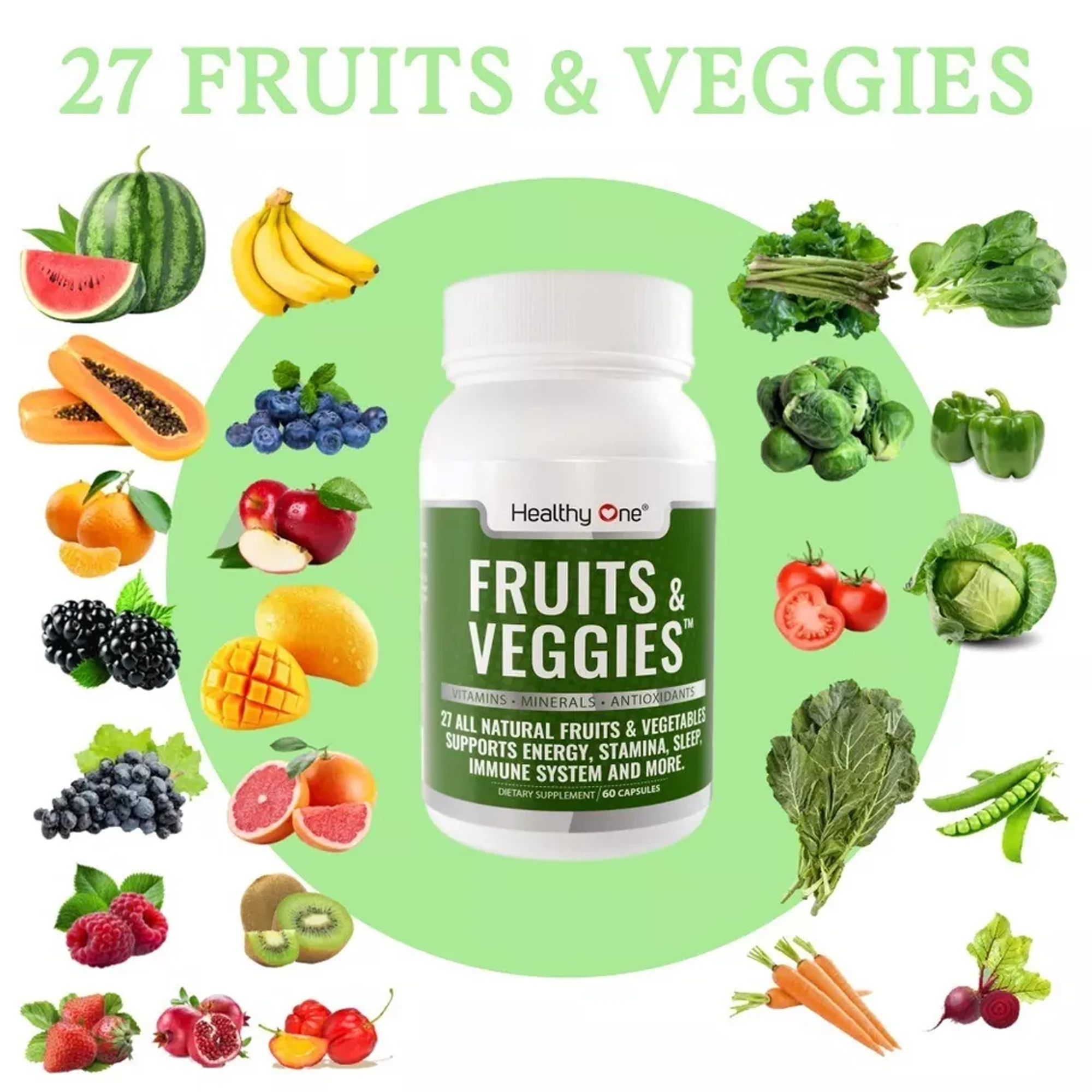 Fruits and Veggies Supplement - Contains 27 Fruits and Vegetables, Boosts Digestion, Detoxification, and Immune Support