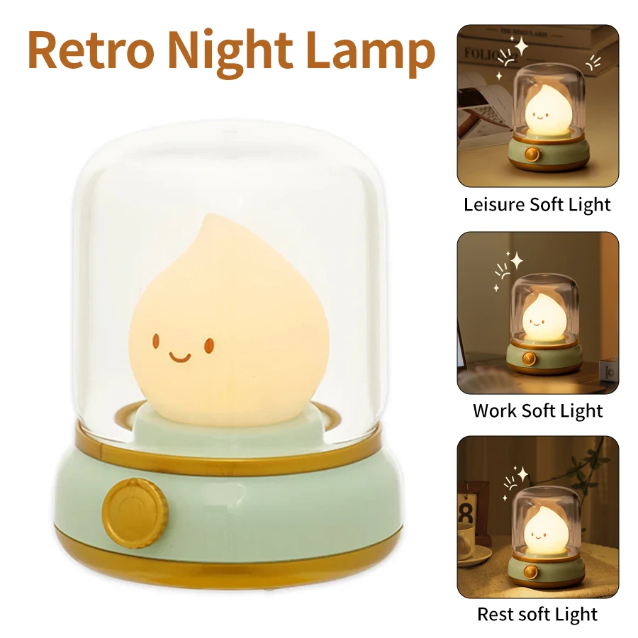 Lampu malam LED Retro lampu minyak tanah lucu lampu meja dapat diisi ulang dapat diredupkan lampu malam untuk hadiah anak-anak dekorasi rumah Desktop