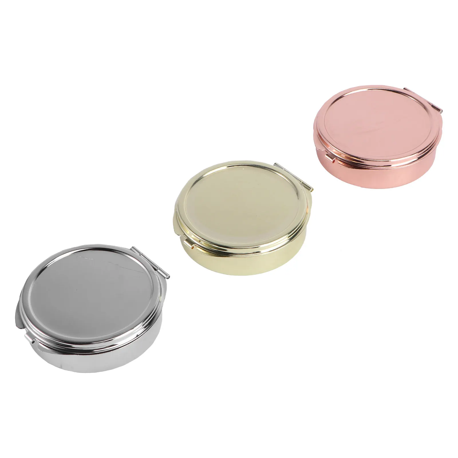 3Pcs Pill Storage Containers Medicine Organizer Round Metal Case Portable Airtight Moisture Proof Dustproof with Mirror