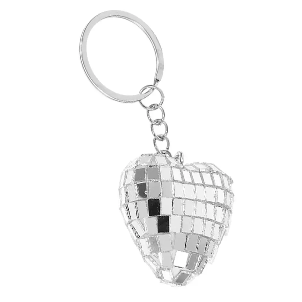 

Heart Shaped Disco Ball Keychain Silver Pendant Bachelorette Party Favor Gifts Box Bag Valentine Special Occasion Lightweight