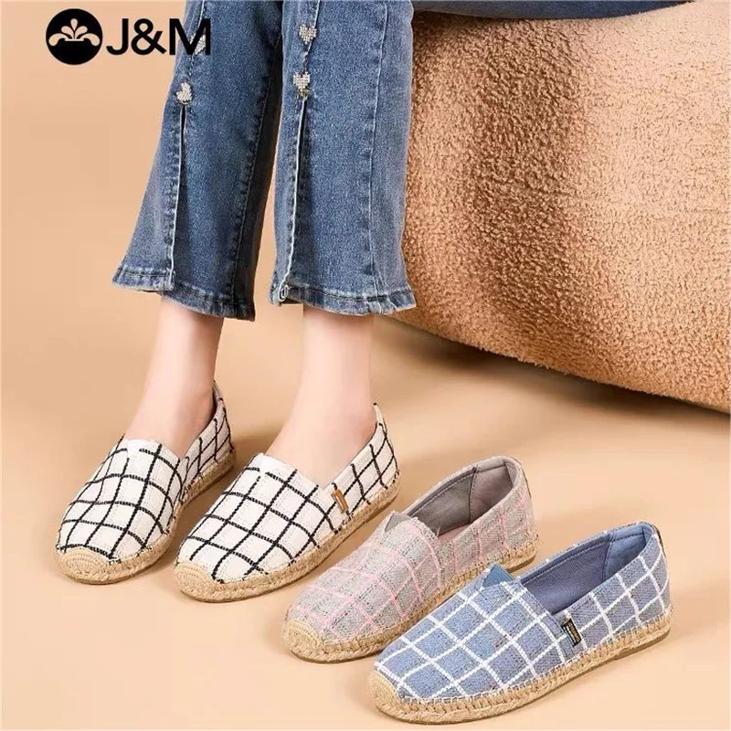 

J&M 2024 Women Fisherman Shoes Canvas Shoes Spring Summer Breathable Espadrilles Slip-on Cloth Loafers Lady Girl Casual Sneakers