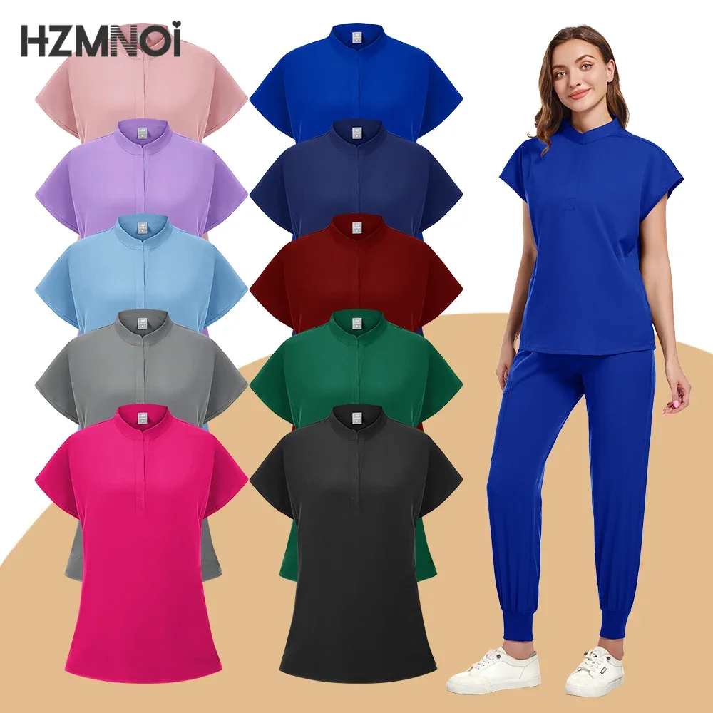 Uniforme médico de Color liso para mujer, uniforme de enfermera, conjunto de ropa de trabajo de clínica elástica, mono de trabajo clínico