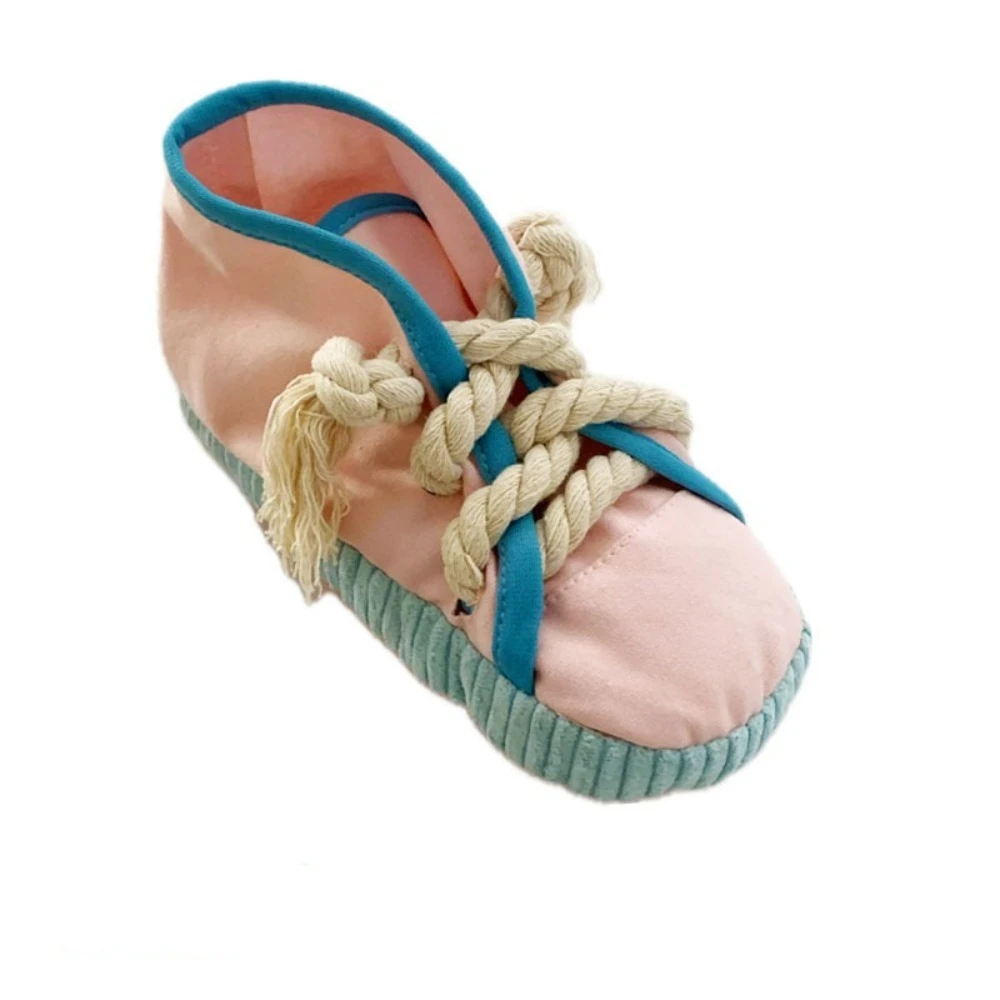 

Shoe Shaped Dog Chewing Toy Clean Teeth Interactive Squeaky Dog Toy Bite Resistant Soft Pet Cotton Rope Slippers Reduce Anxiety