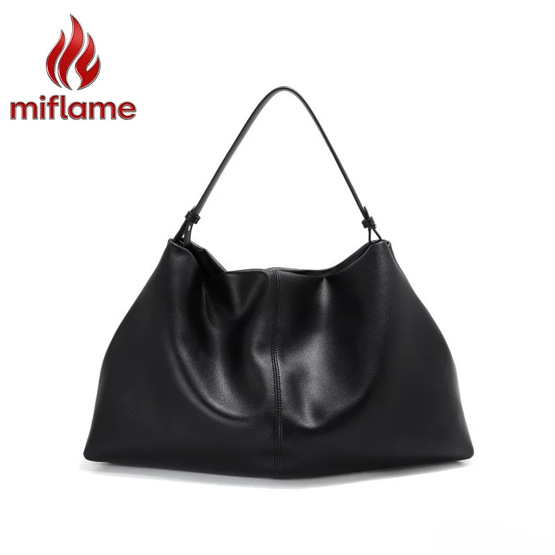 Genuine Leather Shoulder Bag for Women Slouchy Soft Commuter Tote with Top Handle and Detachable Strap Logo-Free Quiet Luxury