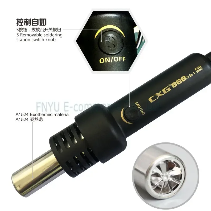 CXG 868 3 In 1 LED Welding Station ESD Electric Iron Hot Air Gun Suction Pen Dual Digital Display Intelligent Maintenance System