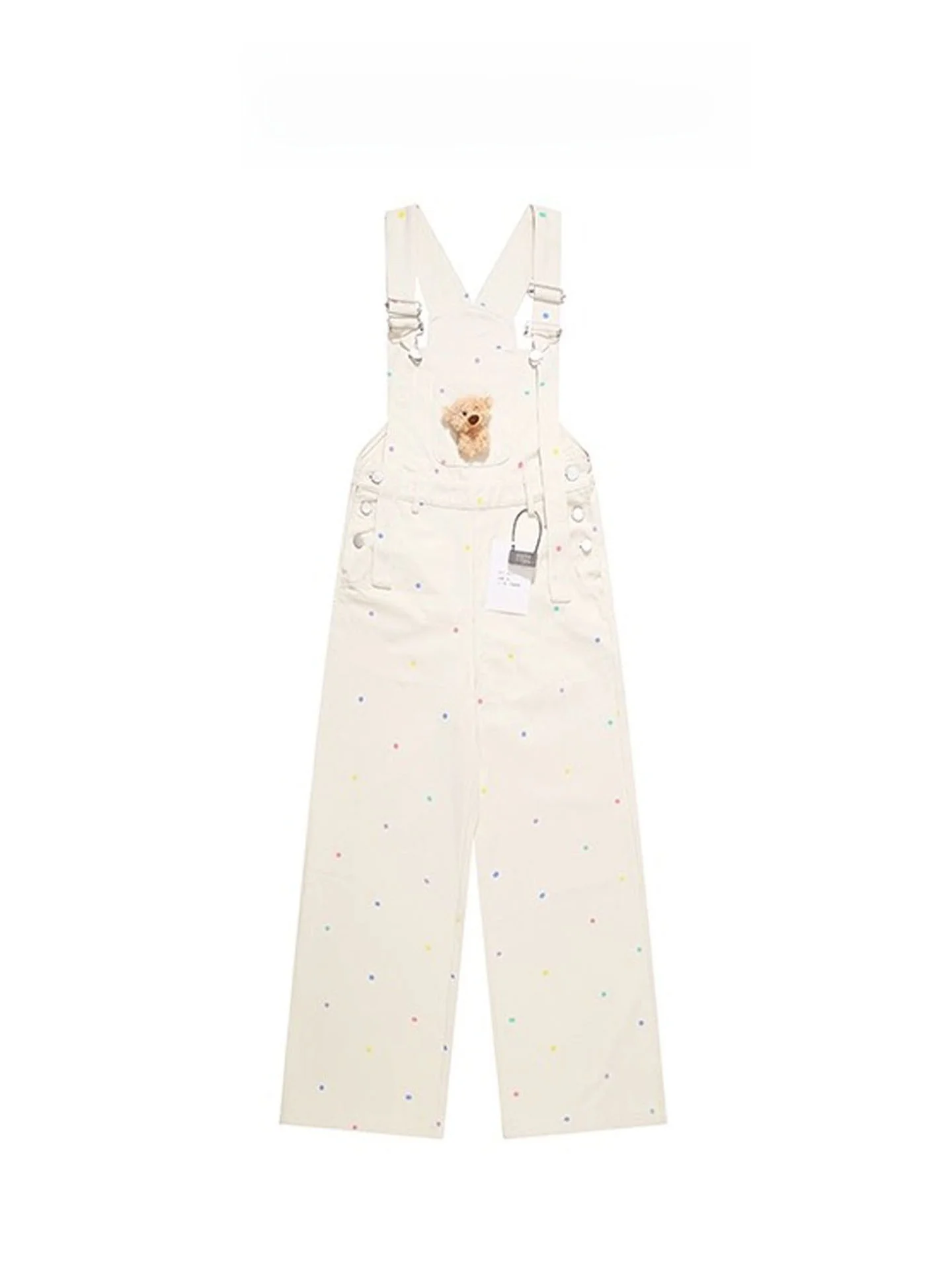 かわいいクマの水玉模様ストレートレッグオーバーオール女性夏ドパネルーズカジュアル小さいサイズ多用途ワンジーパンツ