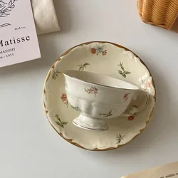Vintage Small Fragmented Flower Cup Plate Light Luxury Ceramic Exquisite Coffee Cups French Phnom Penh Ear Hanging Coffee Cup